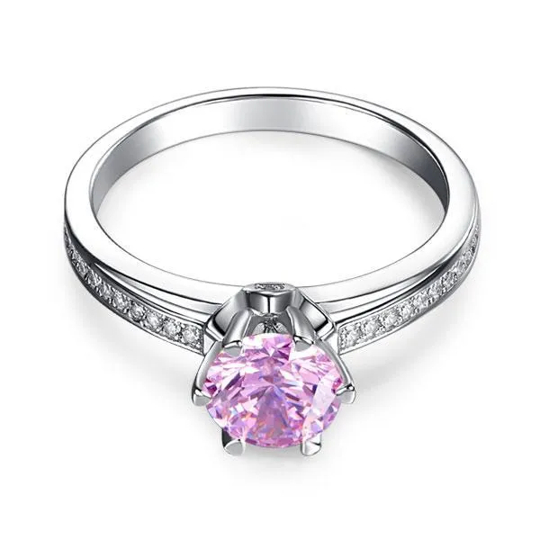 6 Claws 925 Sterling Silver Wedding Promise Anniversary Ring 1.25 Ct Fancy Pink Created Zirconia Jewelry MXFR8256