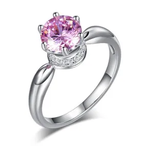 6 Claws Crown 925 Sterling Silver Wedding Promise Anniversary Ring 1.25 Ct Fancy Pink Created Zirconia Jewelry MXFR8262