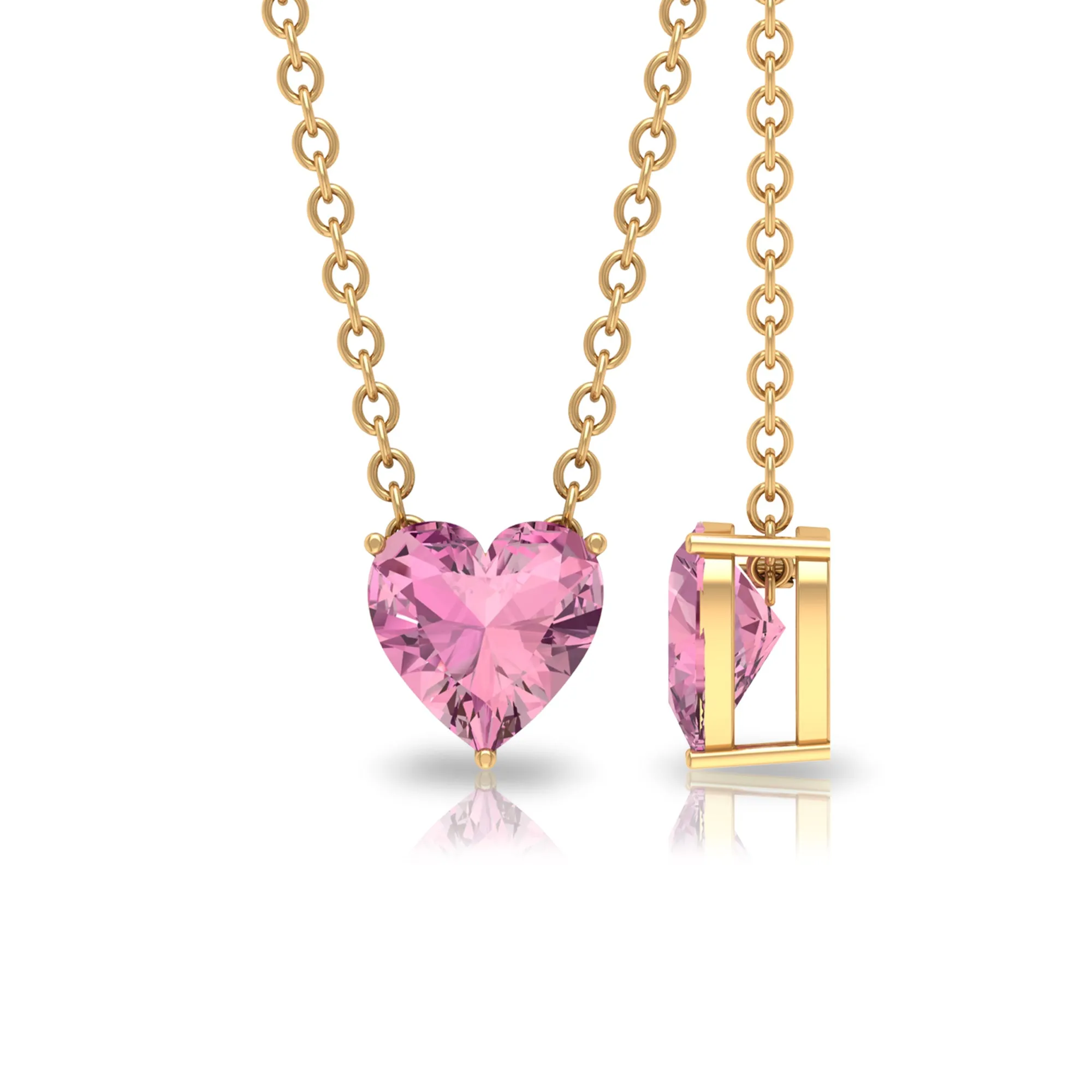 6 MM Heart Shape Pink Tourmaline Solitaire Drop Pendant