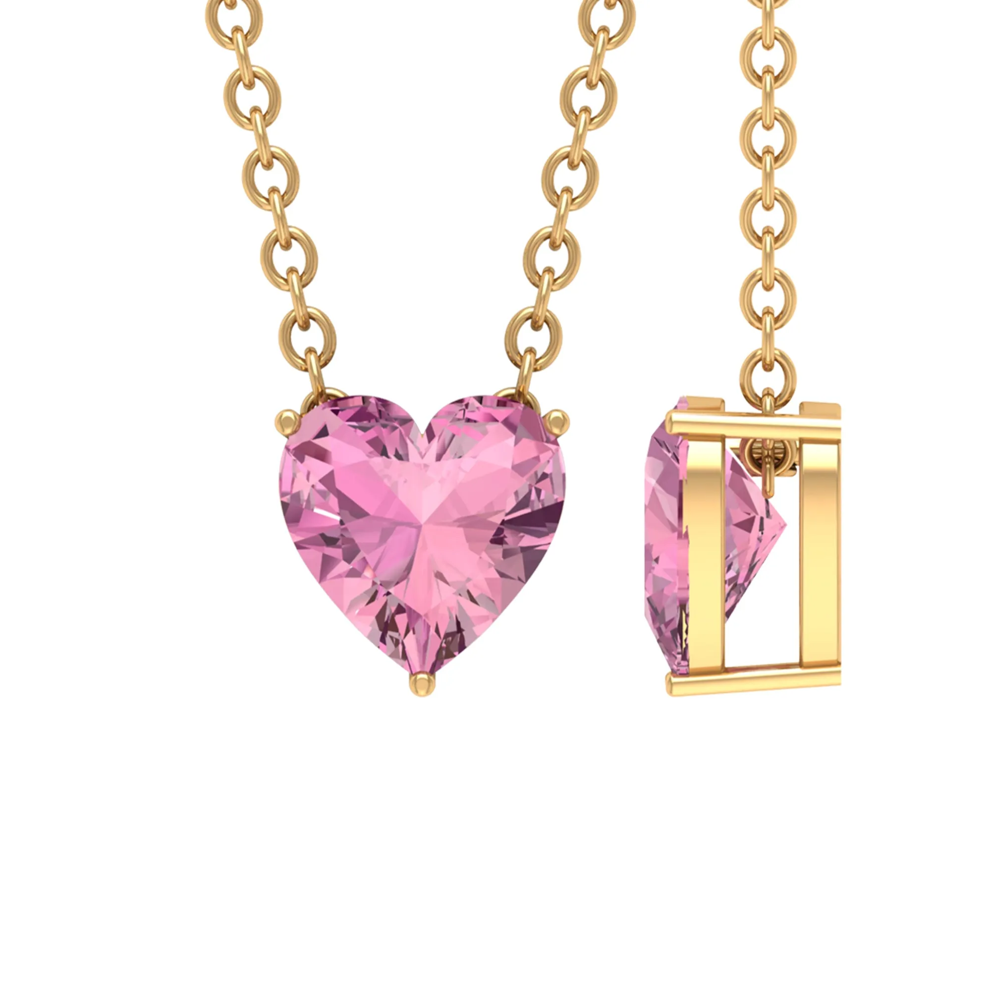 6 MM Heart Shape Pink Tourmaline Solitaire Drop Pendant