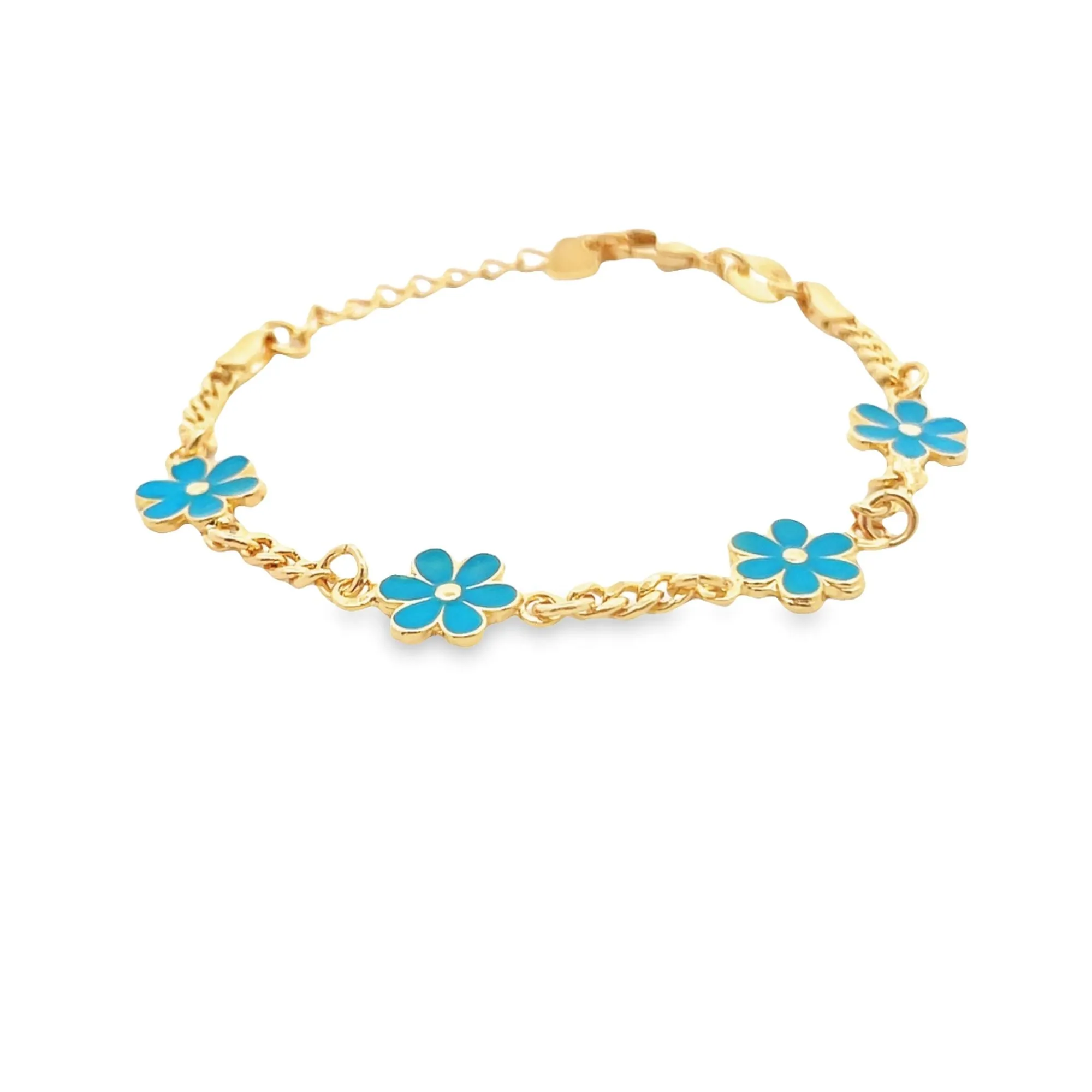 6 Petal Enamel Flower Charm Bracelet (I554)