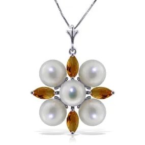 6.3 Carat 14K Solid White Gold Fragrant Kiss Citrine Pearl Necklace