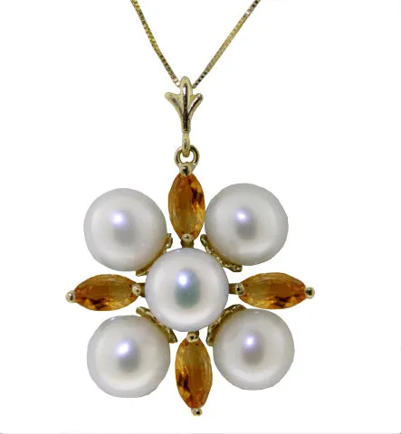 6.3 Carat 14K Solid White Gold Fragrant Kiss Citrine Pearl Necklace