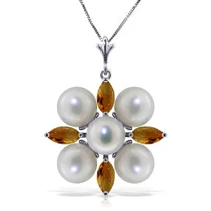 6.3 Carat 14K Solid White Gold Fragrant Kiss Citrine Pearl Necklace