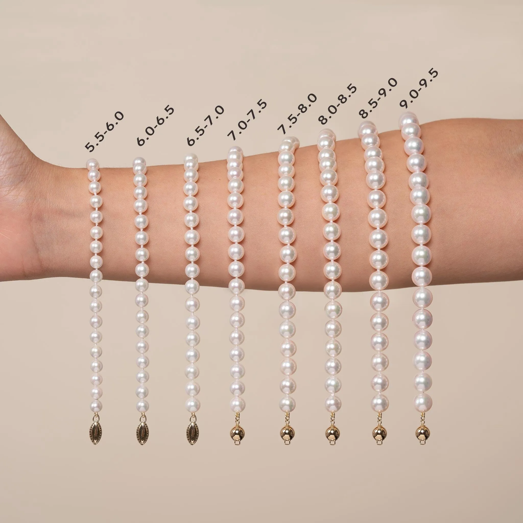 6.5-7.0 mm Double Strand AA  White Akoya Pearl Bracelet