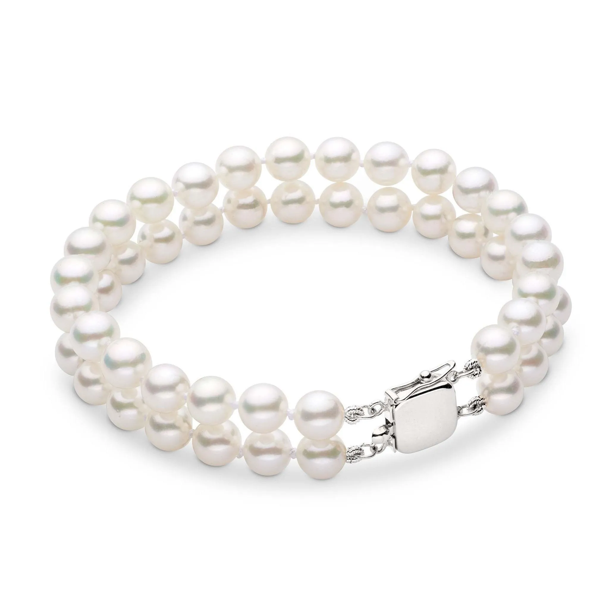 6.5-7.0 mm Double Strand AA  White Akoya Pearl Bracelet