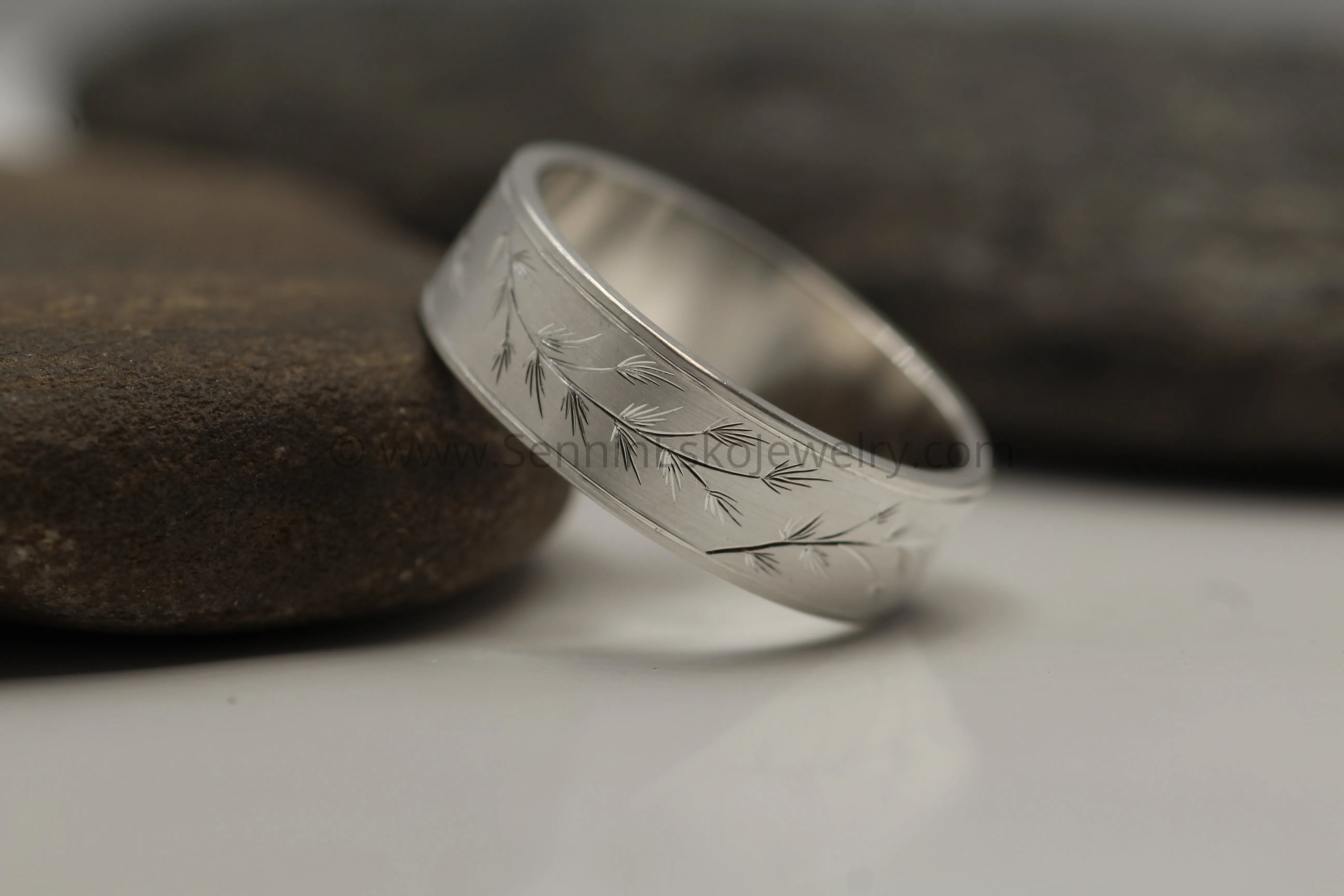 7x1.2mm Pine Sprigs Variation 1 - Silver Bright Cut Engraved Band