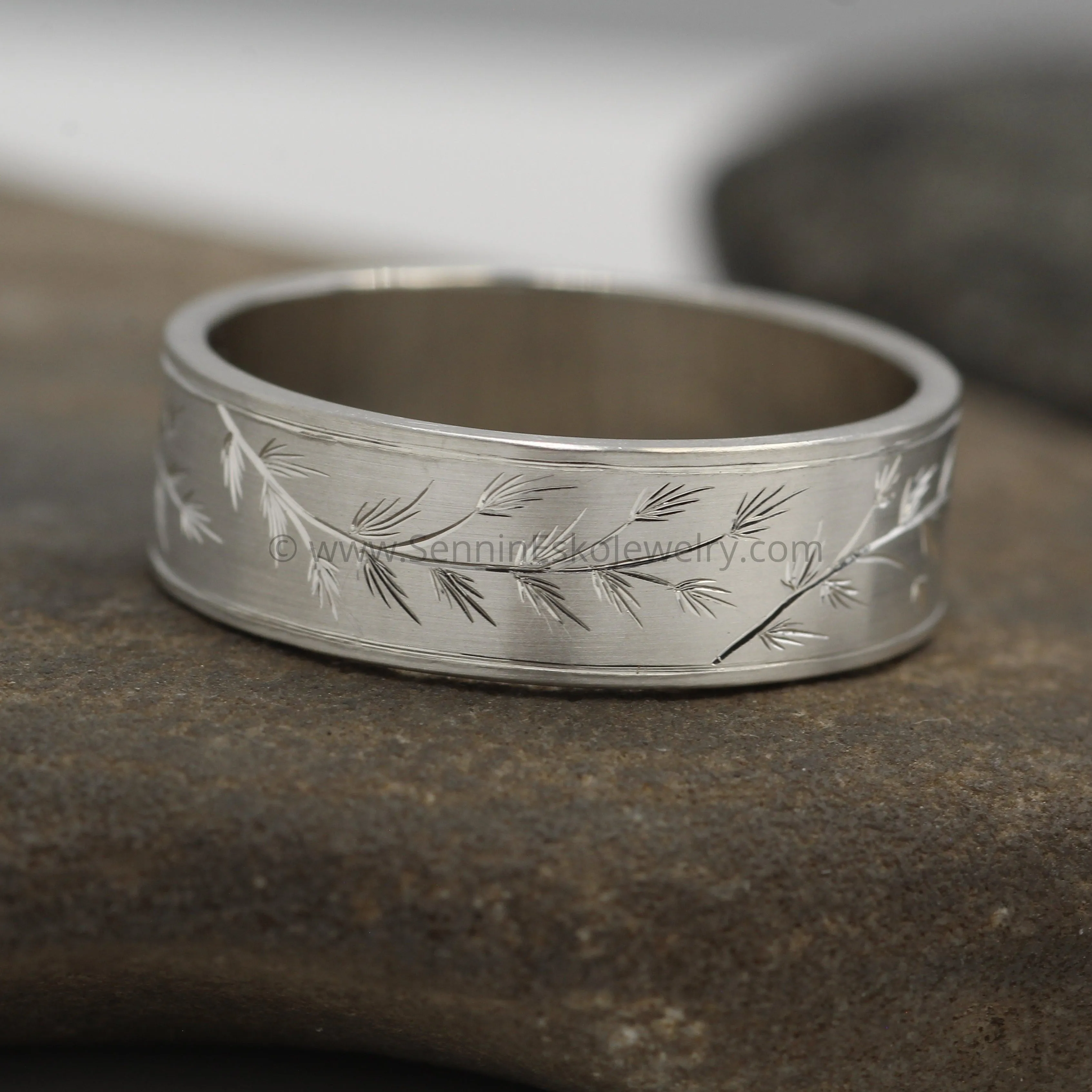 7x1.2mm Pine Sprigs Variation 1 - Silver Bright Cut Engraved Band