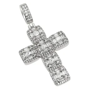 .925 Silver Asscher Cut Cluster CZ Cross