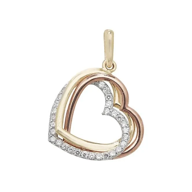 9ct Tri Col Gold Heart Zirconia Pendant PN1008