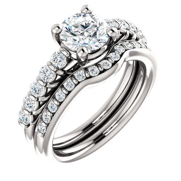 A CZ Wedding Set, Style 03-98 feat The Pamela engagement ring (Customizable with Round Bar Setting)