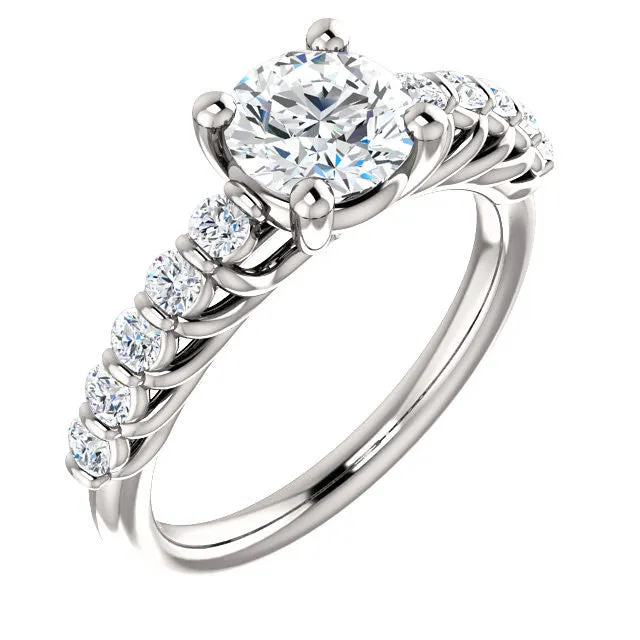 A CZ Wedding Set, Style 03-98 feat The Pamela engagement ring (Customizable with Round Bar Setting)