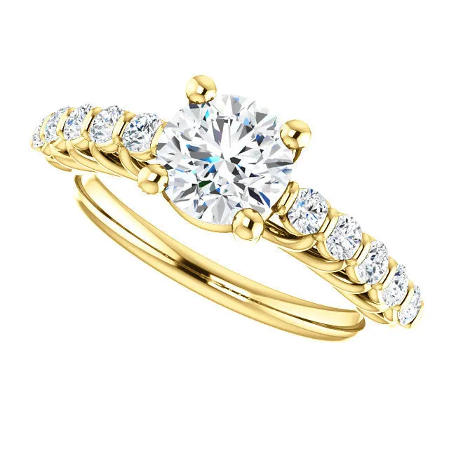 A CZ Wedding Set, Style 03-98 feat The Pamela engagement ring (Customizable with Round Bar Setting)