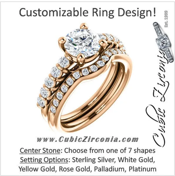 A CZ Wedding Set, Style 03-98 feat The Pamela engagement ring (Customizable with Round Bar Setting)