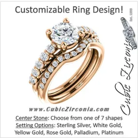 A CZ Wedding Set, Style 03-98 feat The Pamela engagement ring (Customizable with Round Bar Setting)