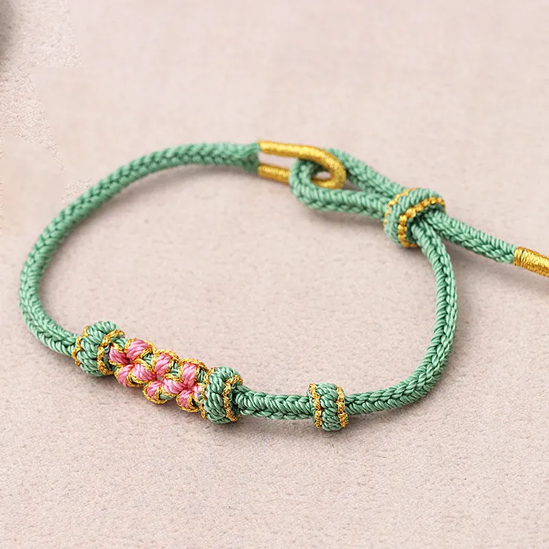 Adjustable braided bracelet in cotton and jade