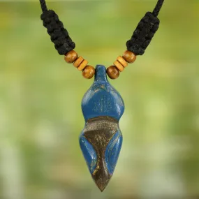 Akwatia Diamond Adjustable Sese Wood Necklace in Blue and Black from Ghana