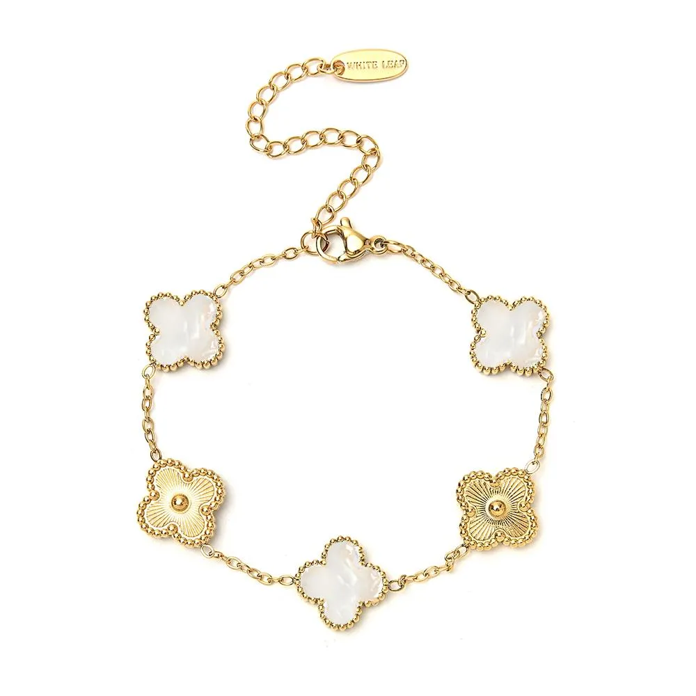 Alternating White and Gold Clover Bracelet