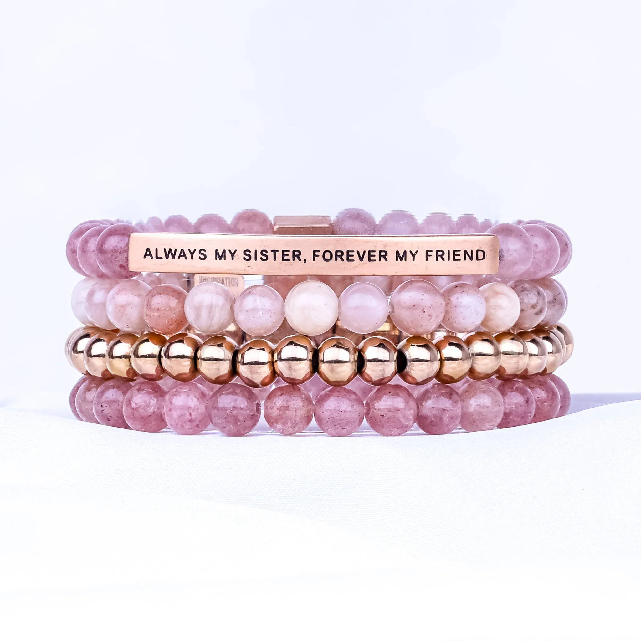 ALWAYS MY SISTER 4 BRACELET GIFT SET -PINK QUARTZ