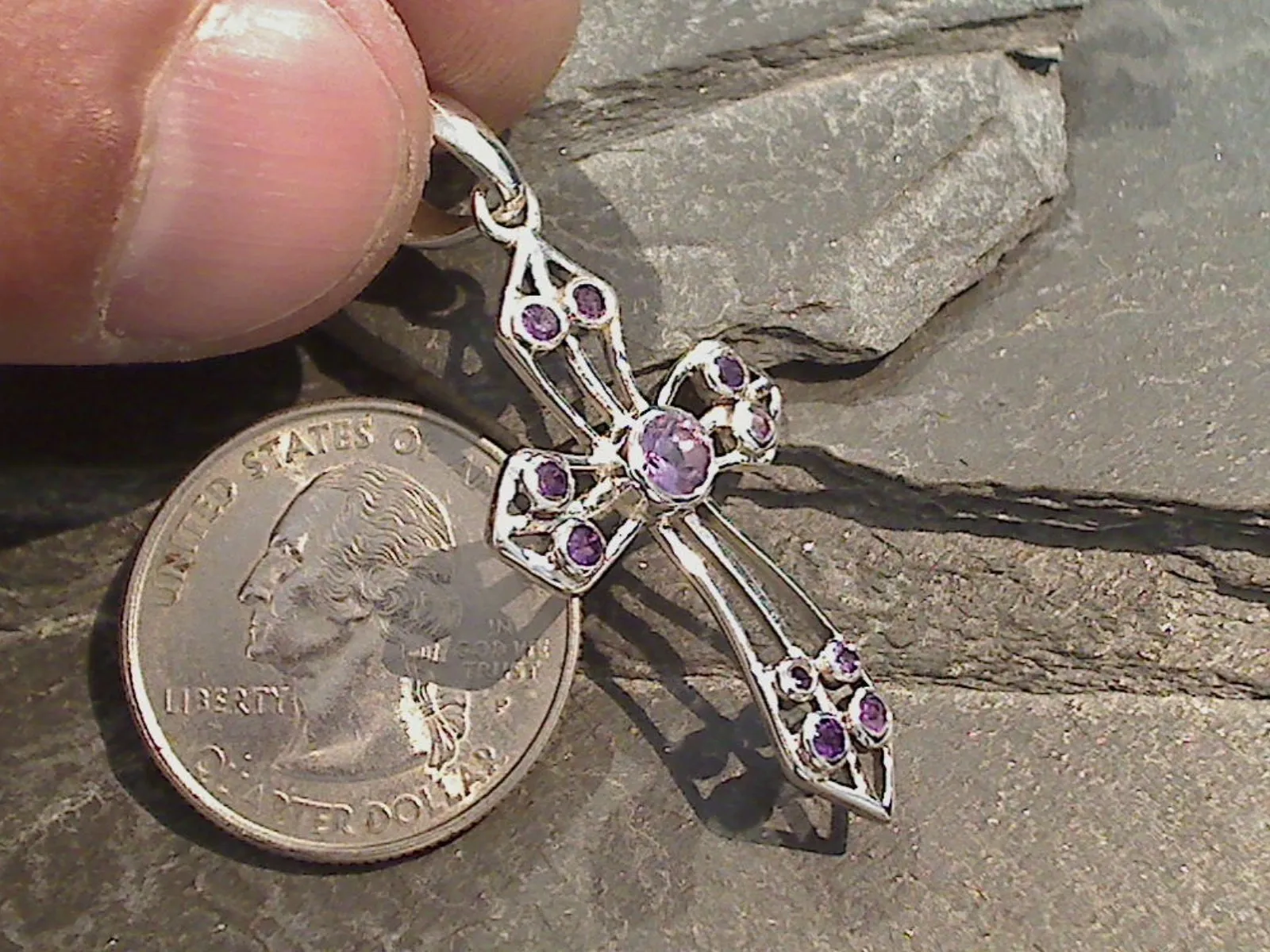 Amethyst, Sterling Silver Cross Pendant