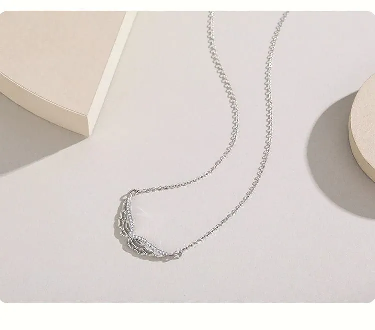 Angel Wings Bar Necklace Sterling Silver Dainty