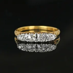 Antique 18K Gold Five Stone Mine Cut Diamond Ring Band