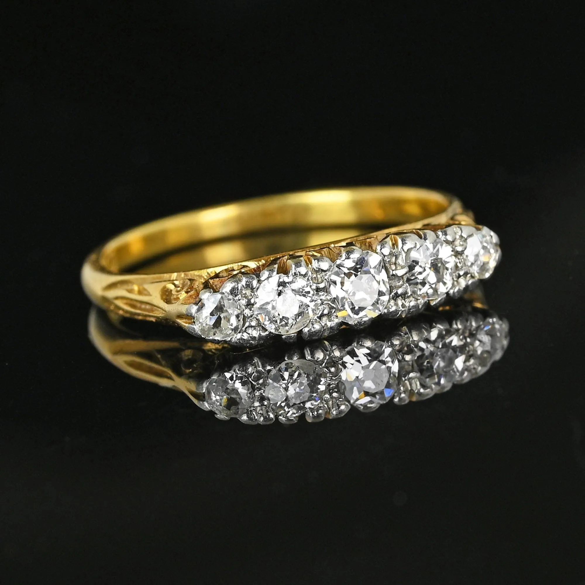 Antique 18K Gold Five Stone Mine Cut Diamond Ring Band