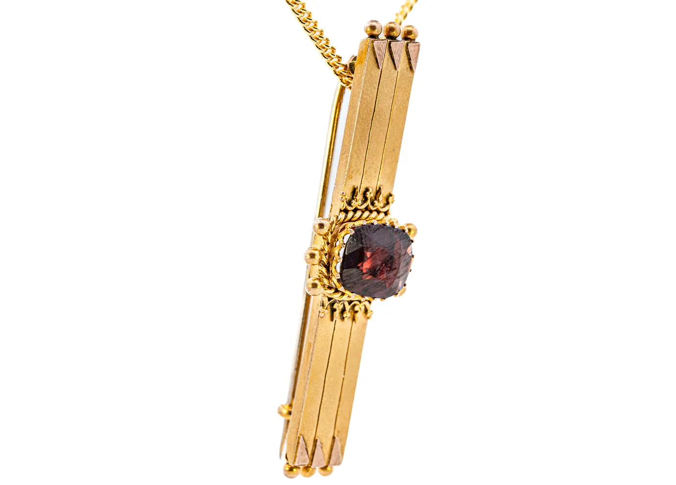 Antique Circa 1900 9ct Yellow Gold Garnet Brooch