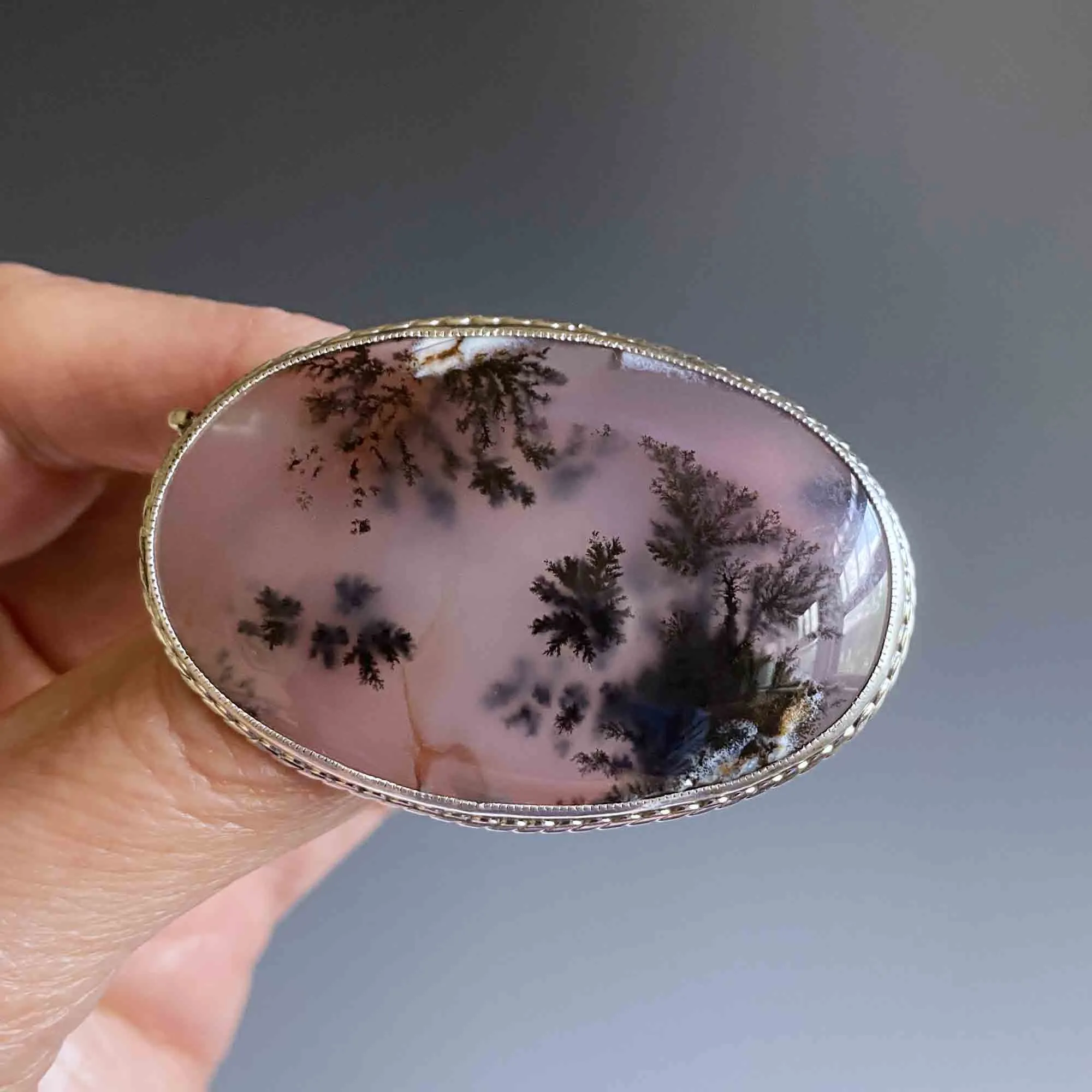 Antique Edwardian Dendritic Moss Agate Brooch