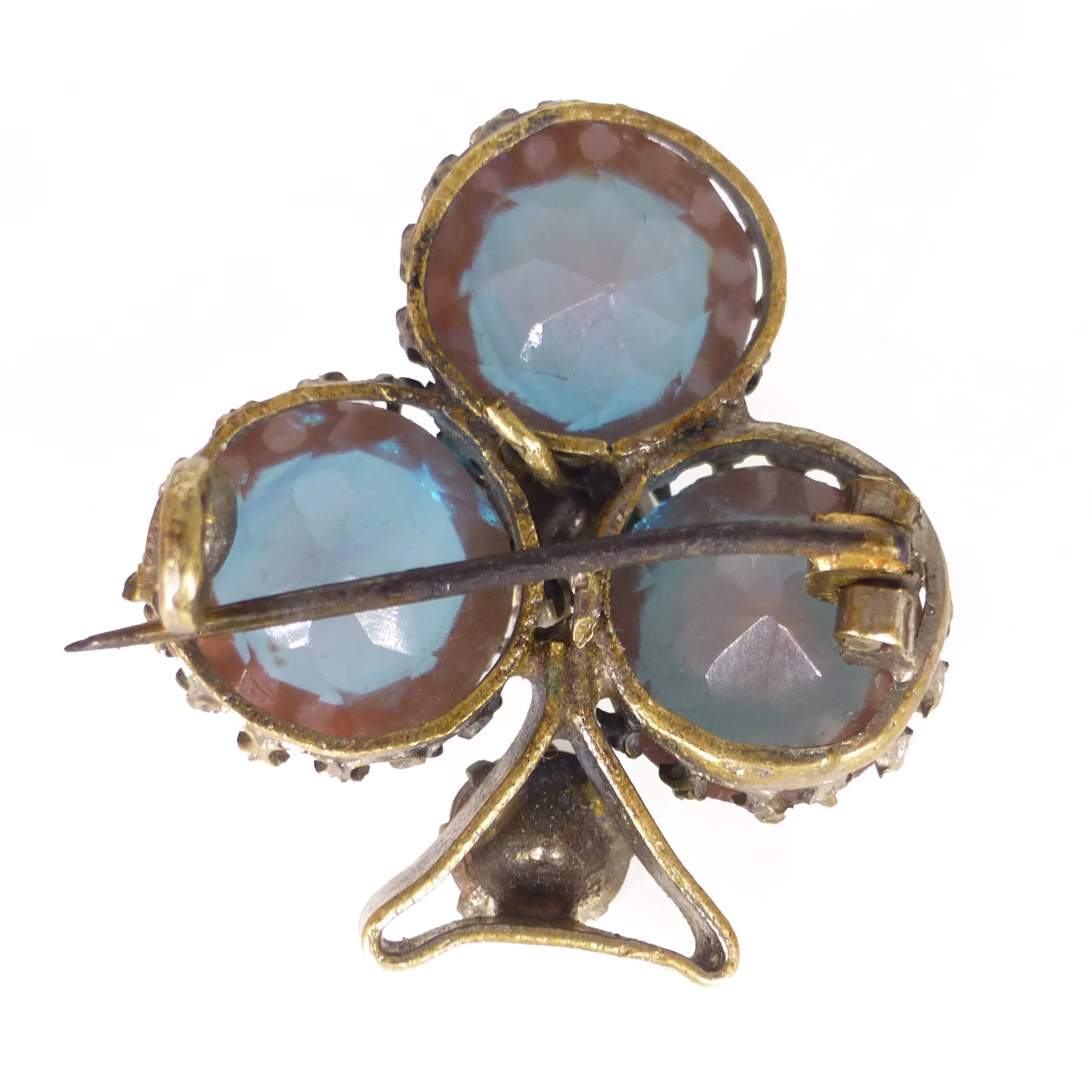 Antique Edwardian Saphiret Glass Clover Brooch サフィレット