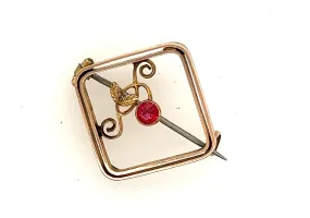 Antique Garnet Yellow Gold Brooch Circa 1900