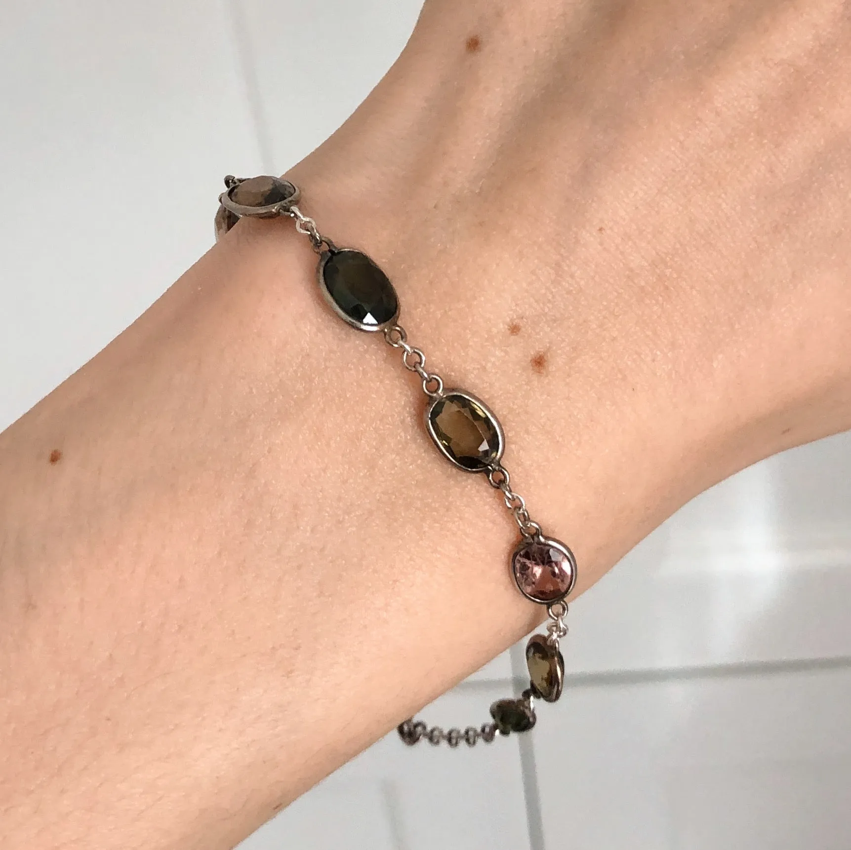 Antique Silver Semi Precious Tourmaline Bracelet