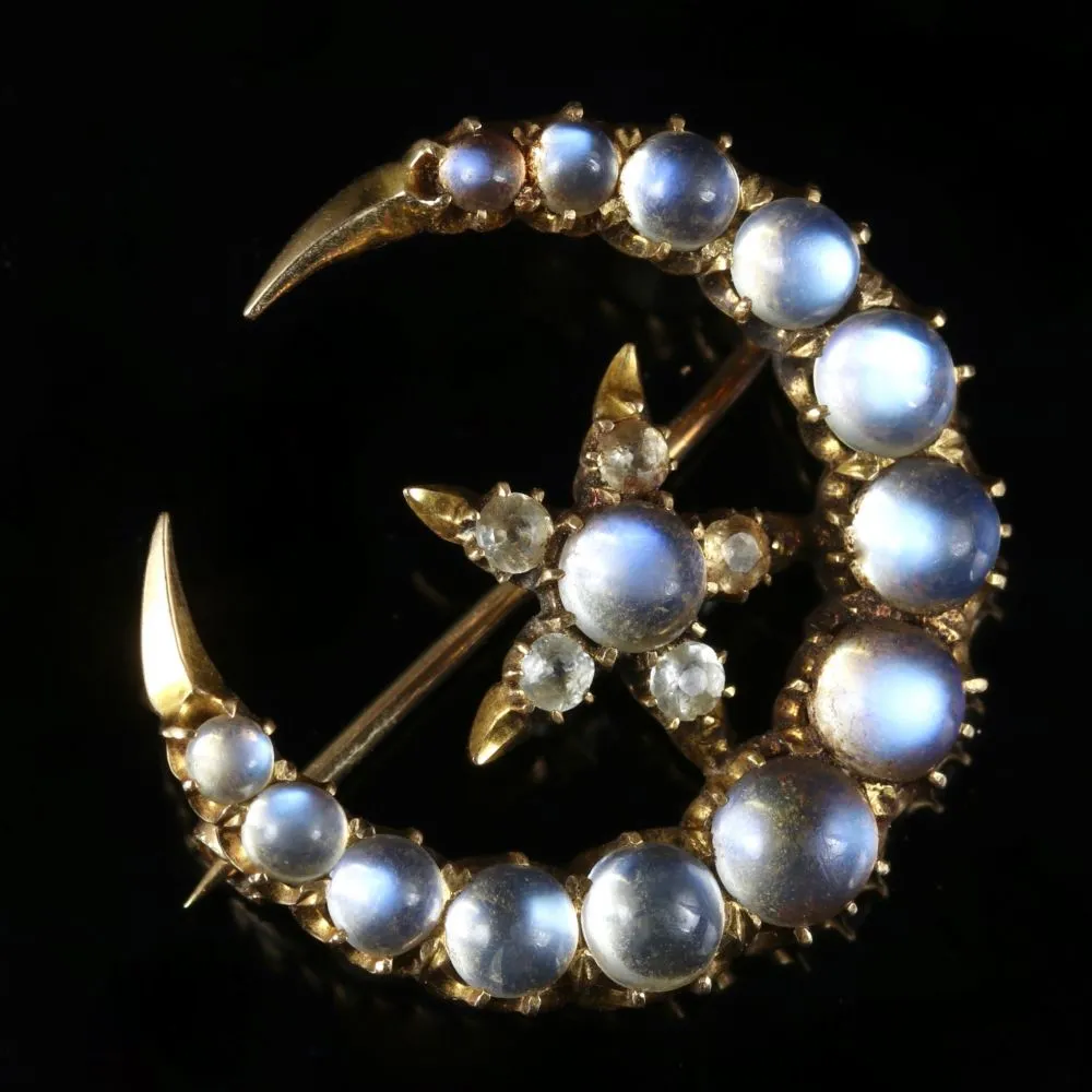 Antique Victorian Crescent Moonstone 18Ct Brooch Circa 1900