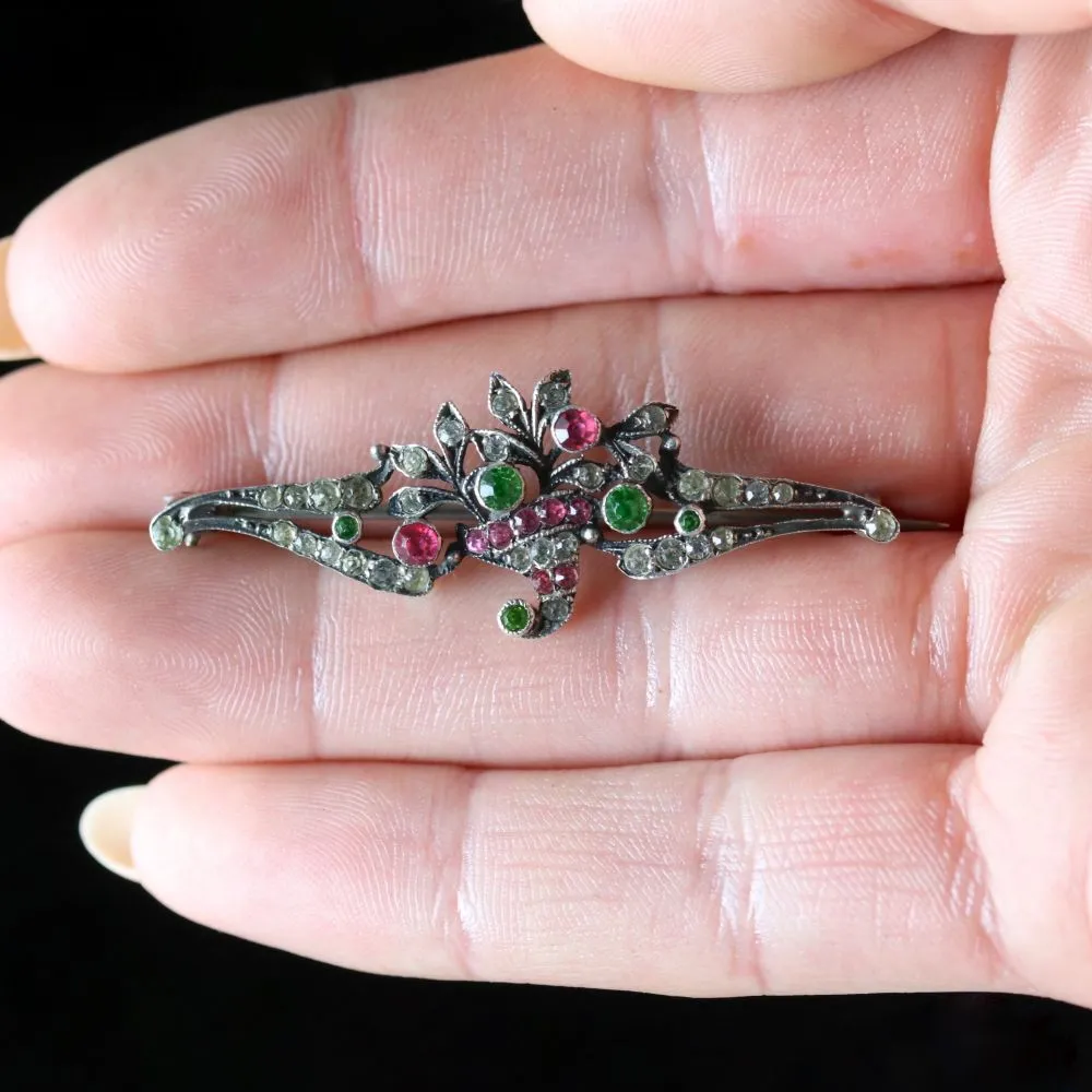 Antique Victorian Floral Suffragette Paste Brooch Silver Circa 1900