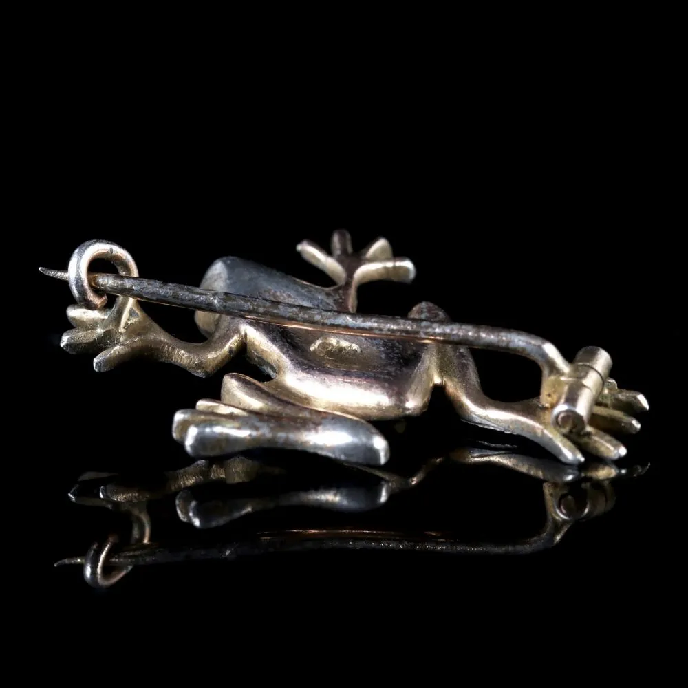 Antique Victorian Turquoise Silver Frog Brooch Circa 1900