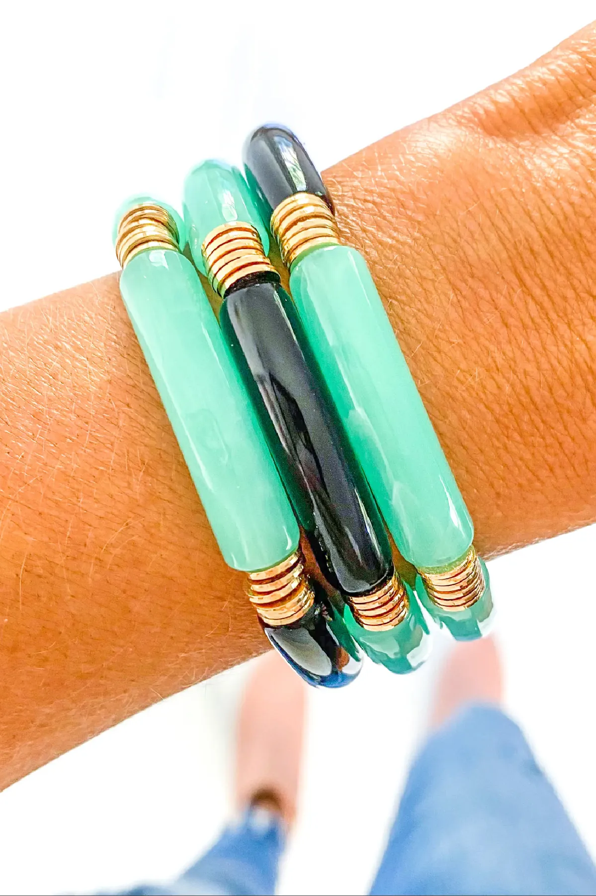 Aqua   Black Acrylic Tube Bamboo Bracelet