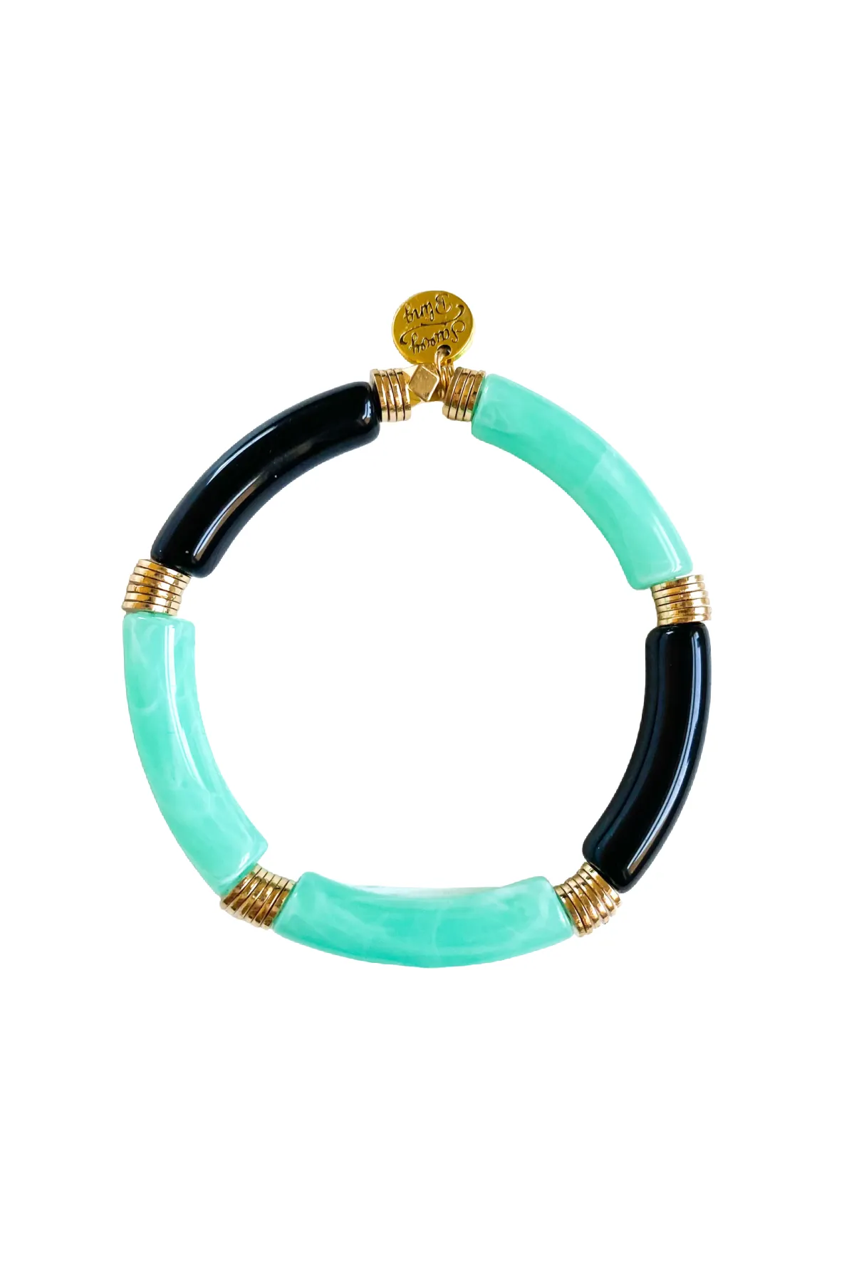 Aqua   Black Acrylic Tube Bamboo Bracelet