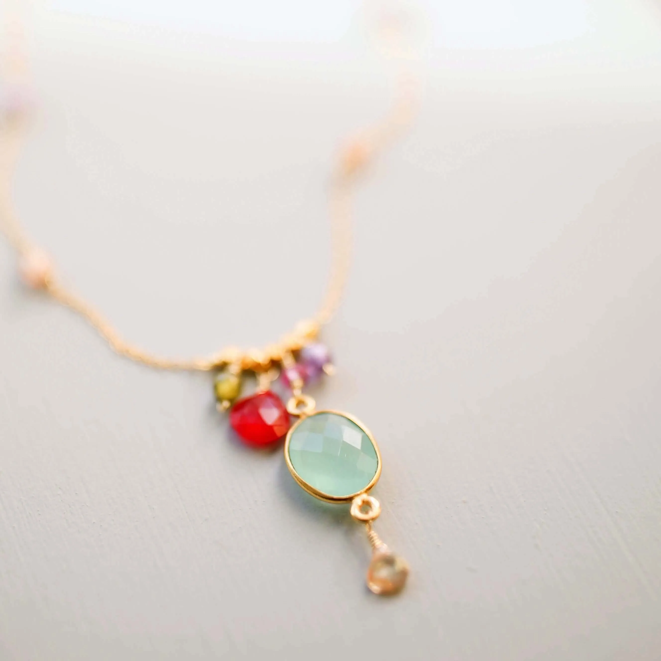 Aqua Chalcedony Rainbow Bezel Necklace