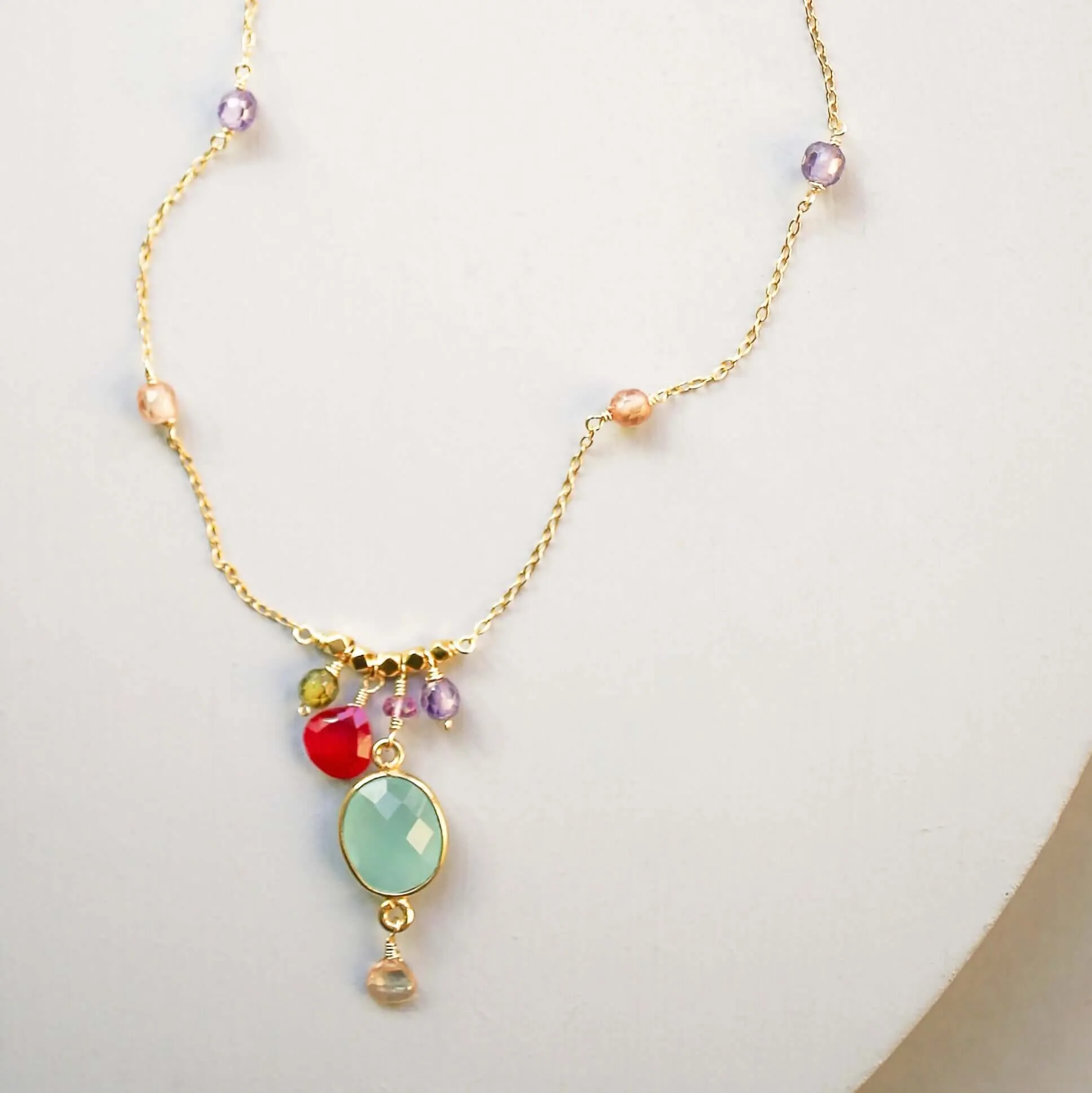 Aqua Chalcedony Rainbow Bezel Necklace