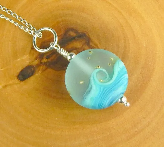 Aqua Wave Beaded Necklace Artisan Sterling Silver Beach Jewelry Beachy