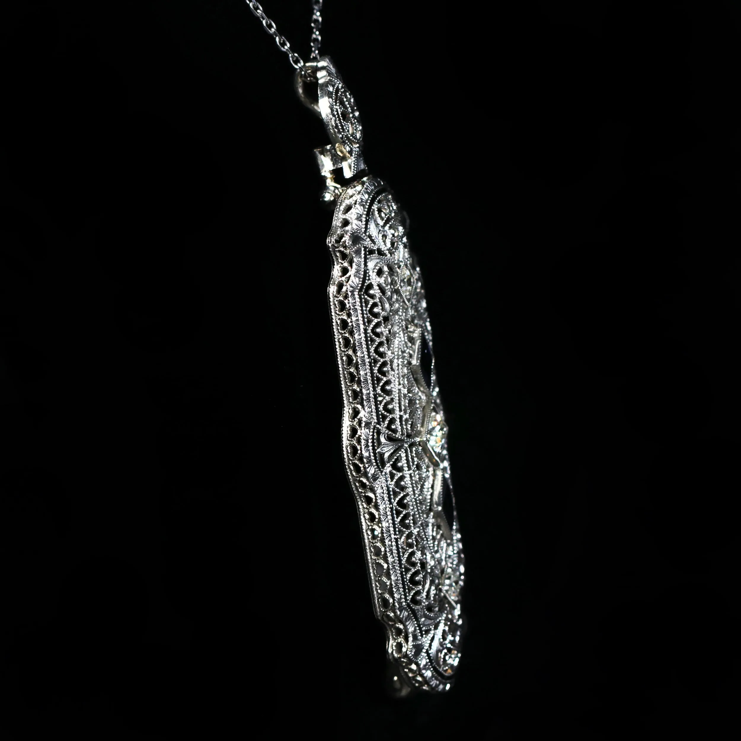 Art Deco Diamond and Synthetic Sapphire Filigree Pendant/Brooch