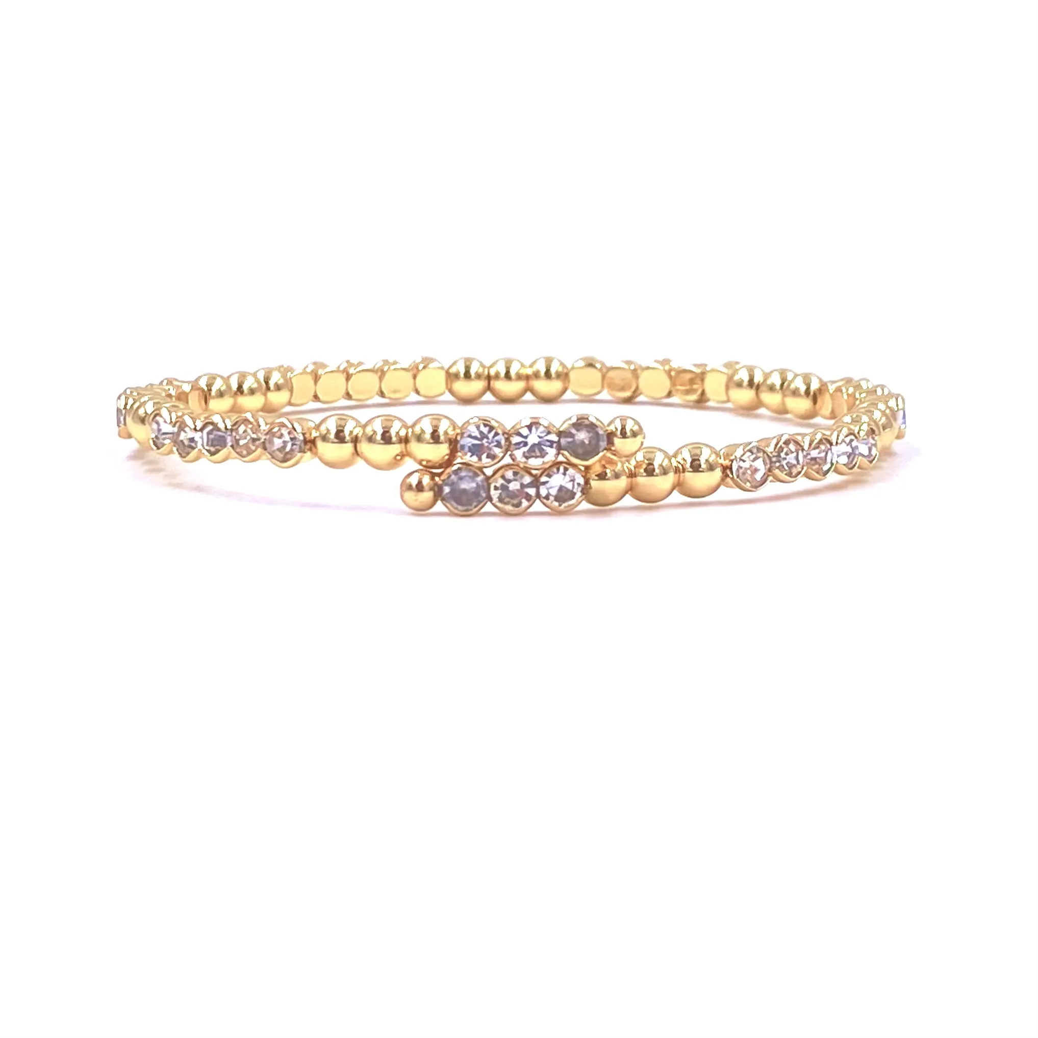 Ashley Gold Stainless Steel Gold Plated 3 CZ Alternating Adjustable Ball Wire Bracelet