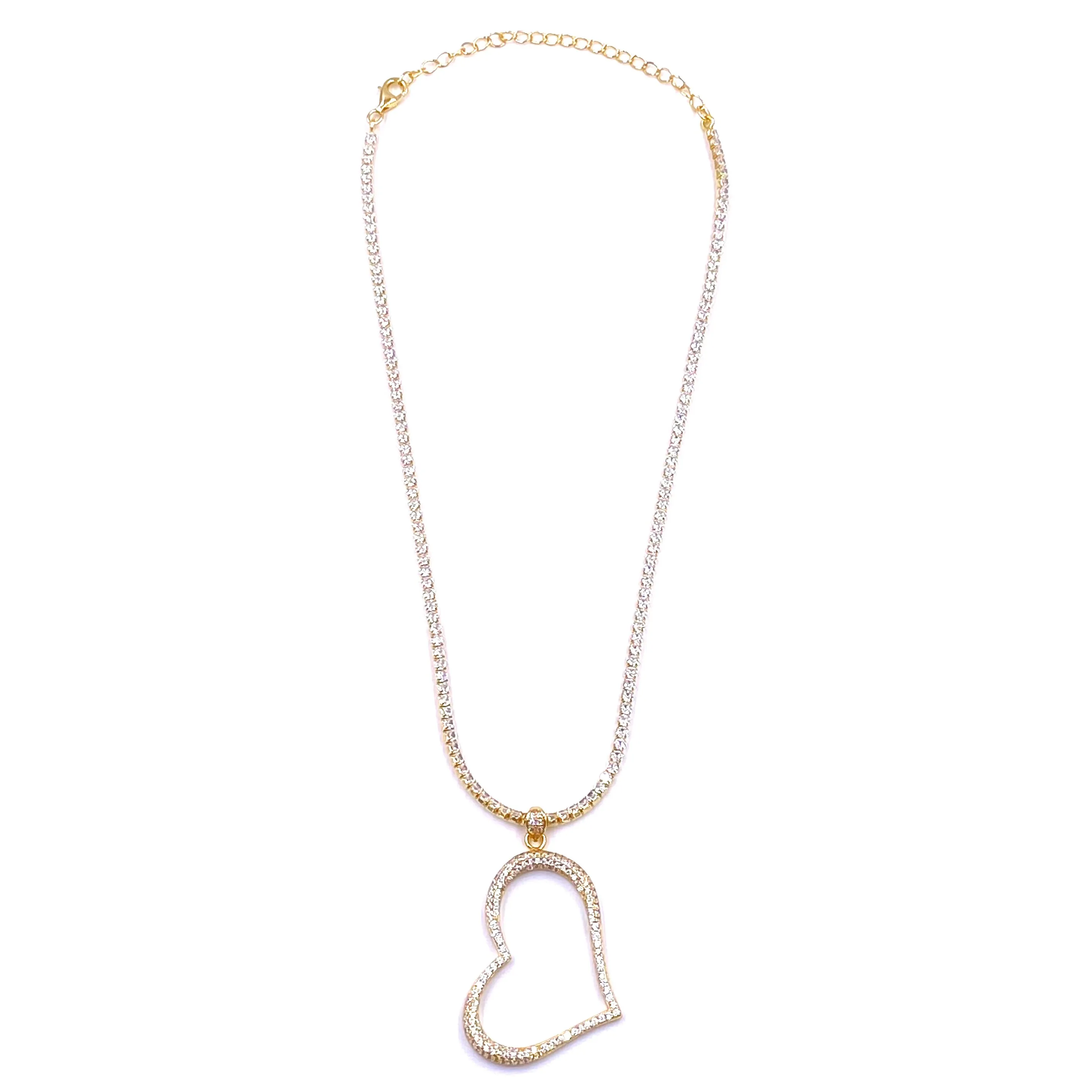 Ashley Gold Sterling Silver Gold Plated CZ Encrusted Open Heart Tennis Necklace