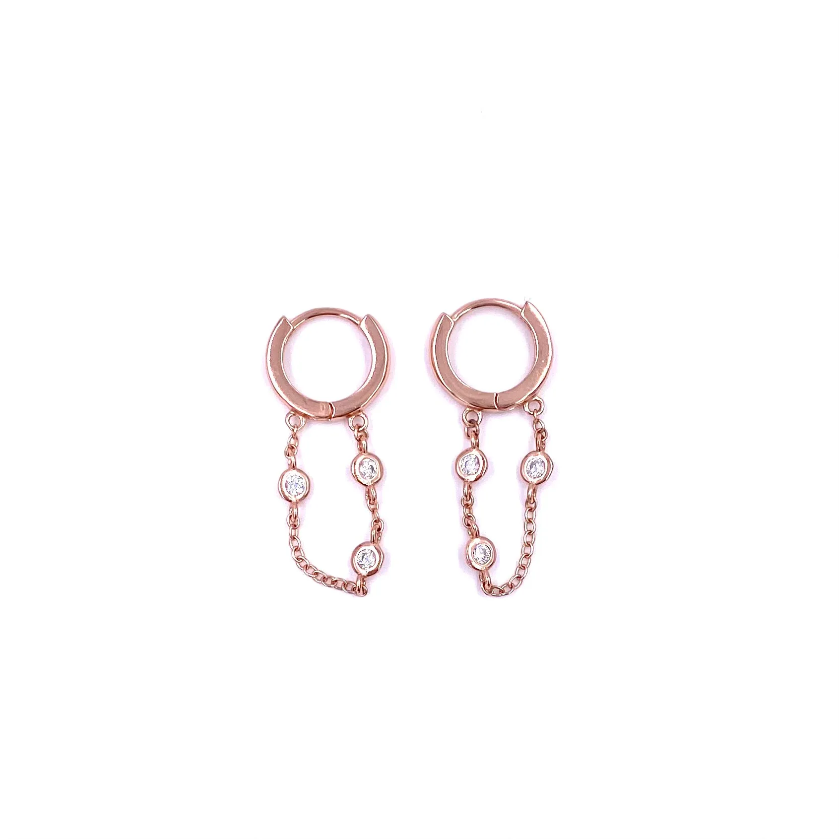 Ashley Gold Sterling Silver Gold Plated Mini Hoop CZ Chain Earrings