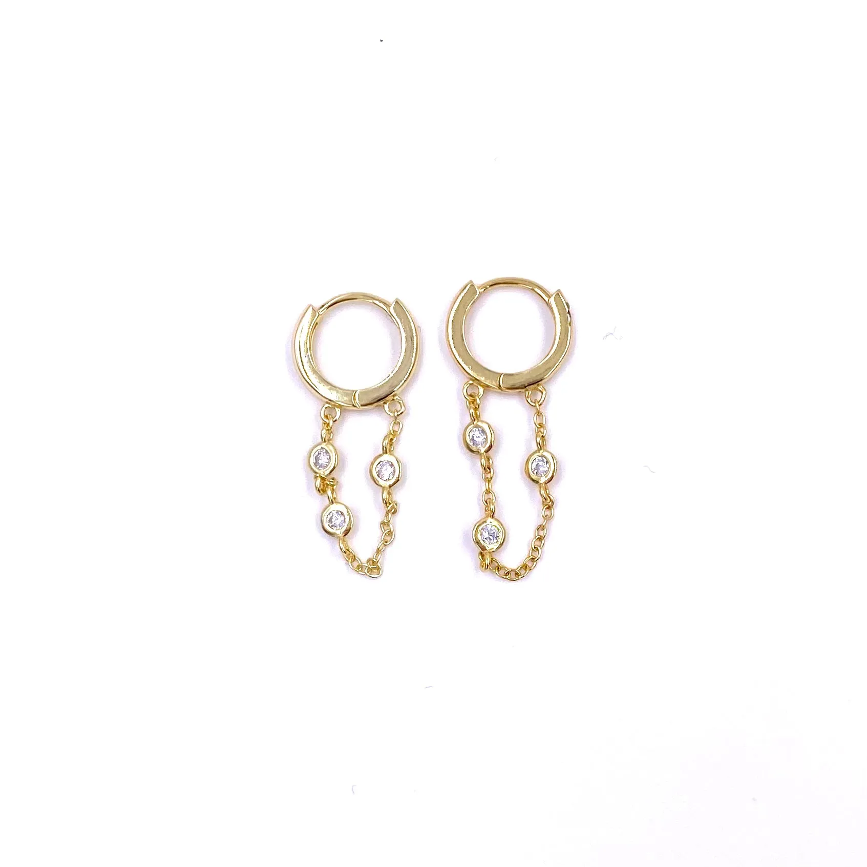 Ashley Gold Sterling Silver Gold Plated Mini Hoop CZ Chain Earrings