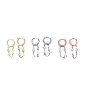 Ashley Gold Sterling Silver Gold Plated Mini Hoop CZ Chain Earrings