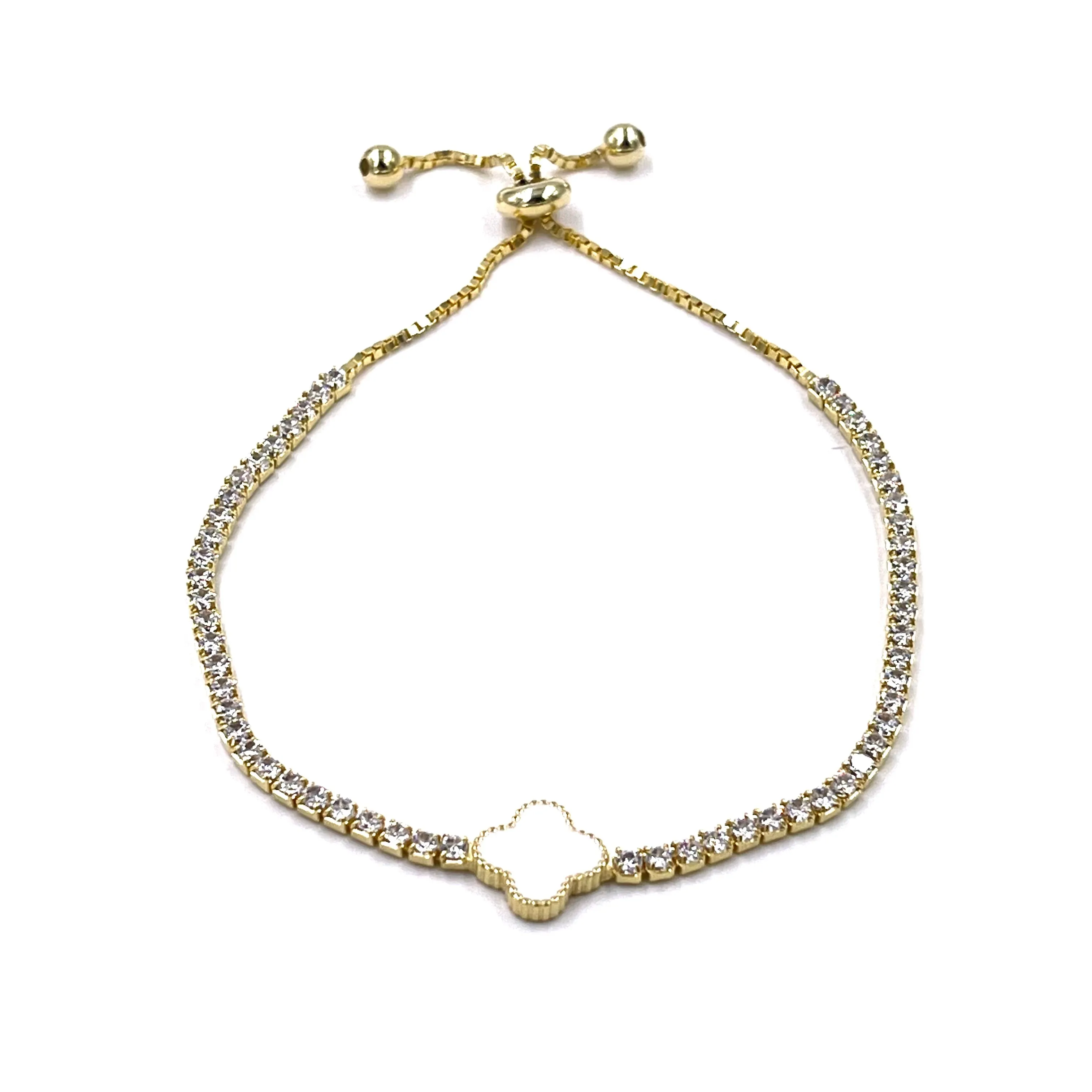 Ashley Gold Sterling Silver Single Clover Tennis Bracelet