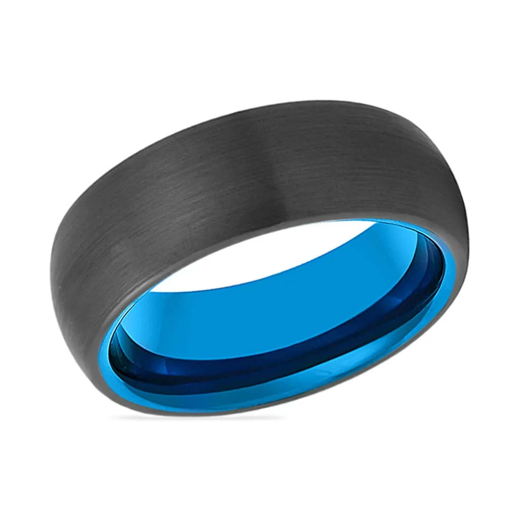 ATASI | Blue Tungsten Ring Black Domed