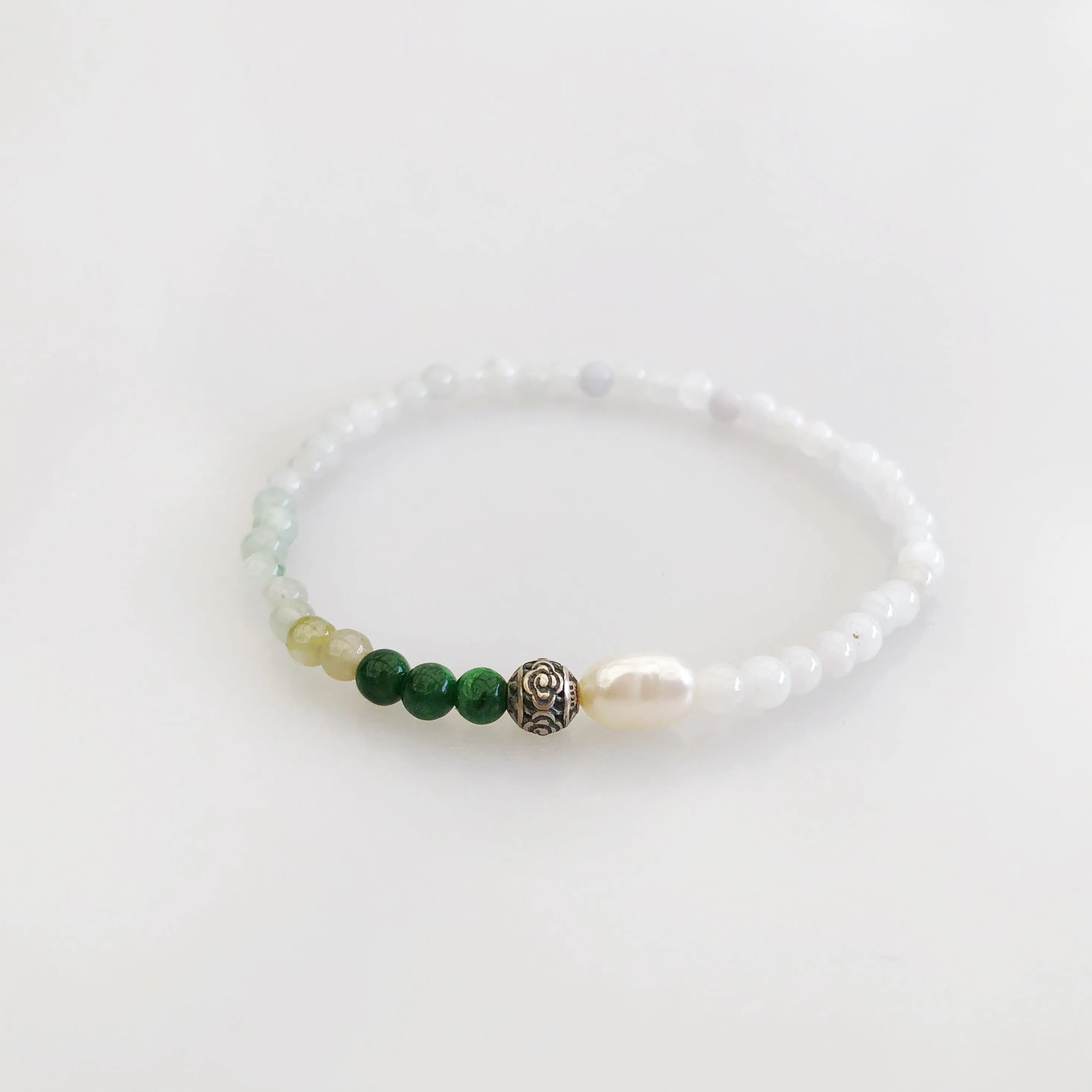 Auspicious Beaded Jadeite Bracelet Silver