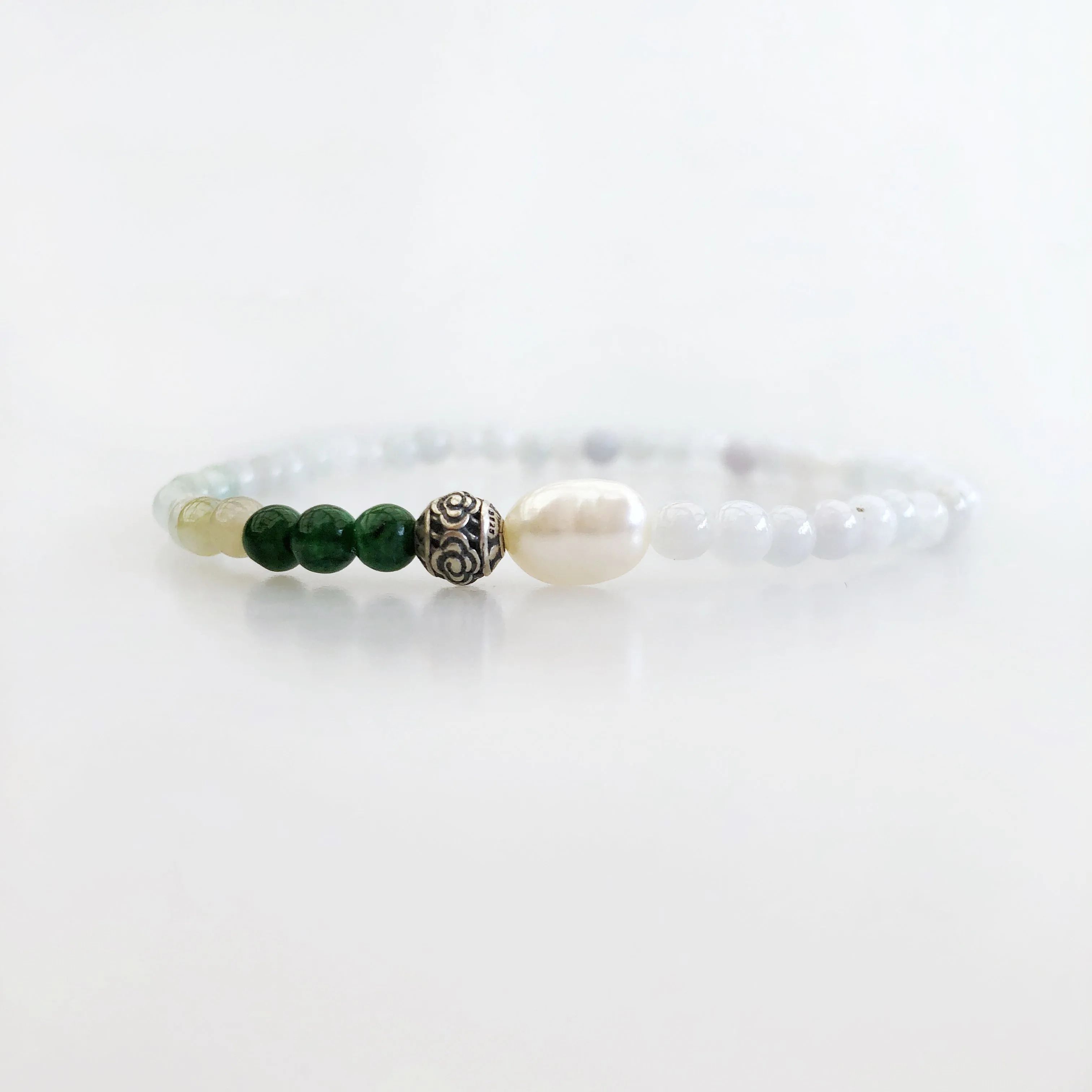 Auspicious Beaded Jadeite Bracelet Silver